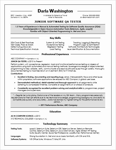 Entry Level Qa software Tester Resume Sample