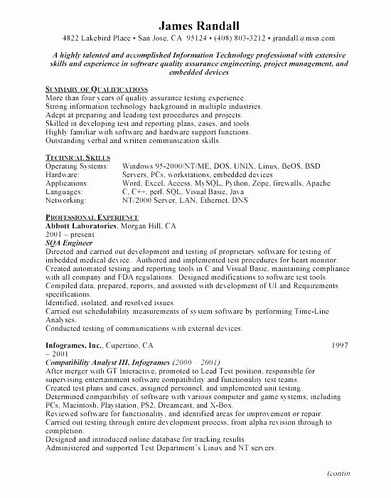 Entry Level Quality Engineer Resume Best for Template