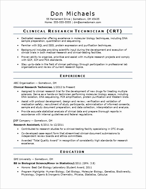Entry Level Research Technician Resume Sample