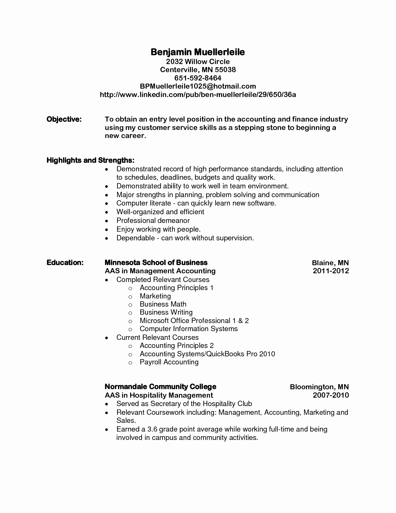 Entry Level Resume Sample Objective Accounting Student for