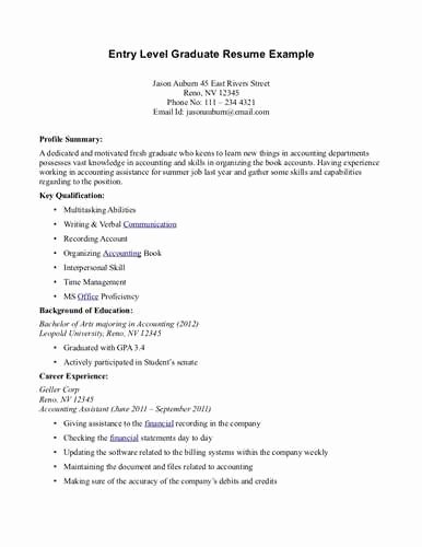 Entry Level Resume Summary Examples Related