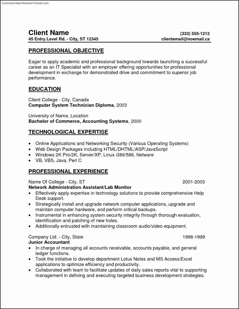 Entry Level Resume Template Free Samples Examples