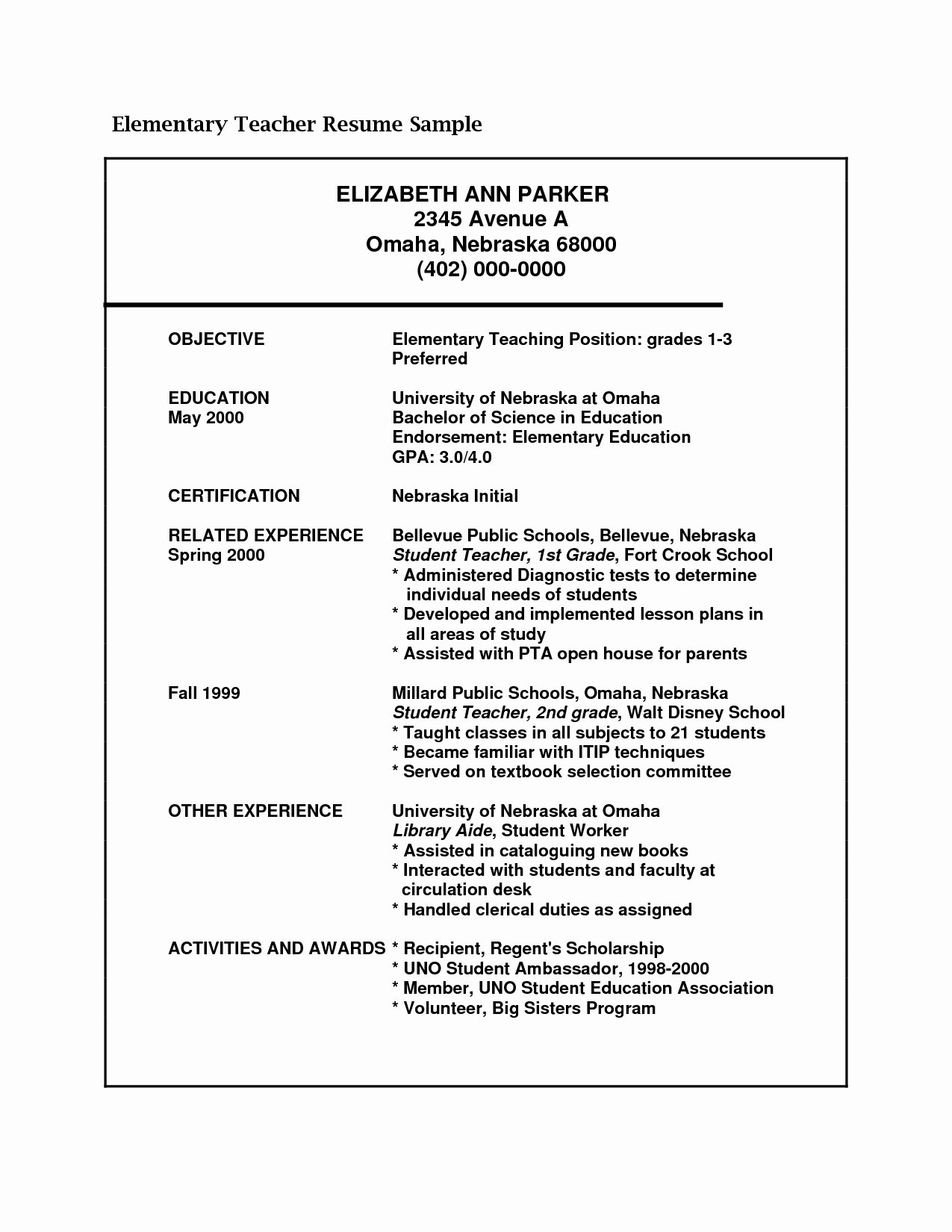 entry level teacher resume format