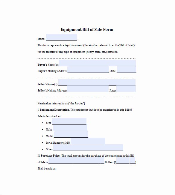 Equipment Bill Of Sale 6 Free Word Excel Pdf format