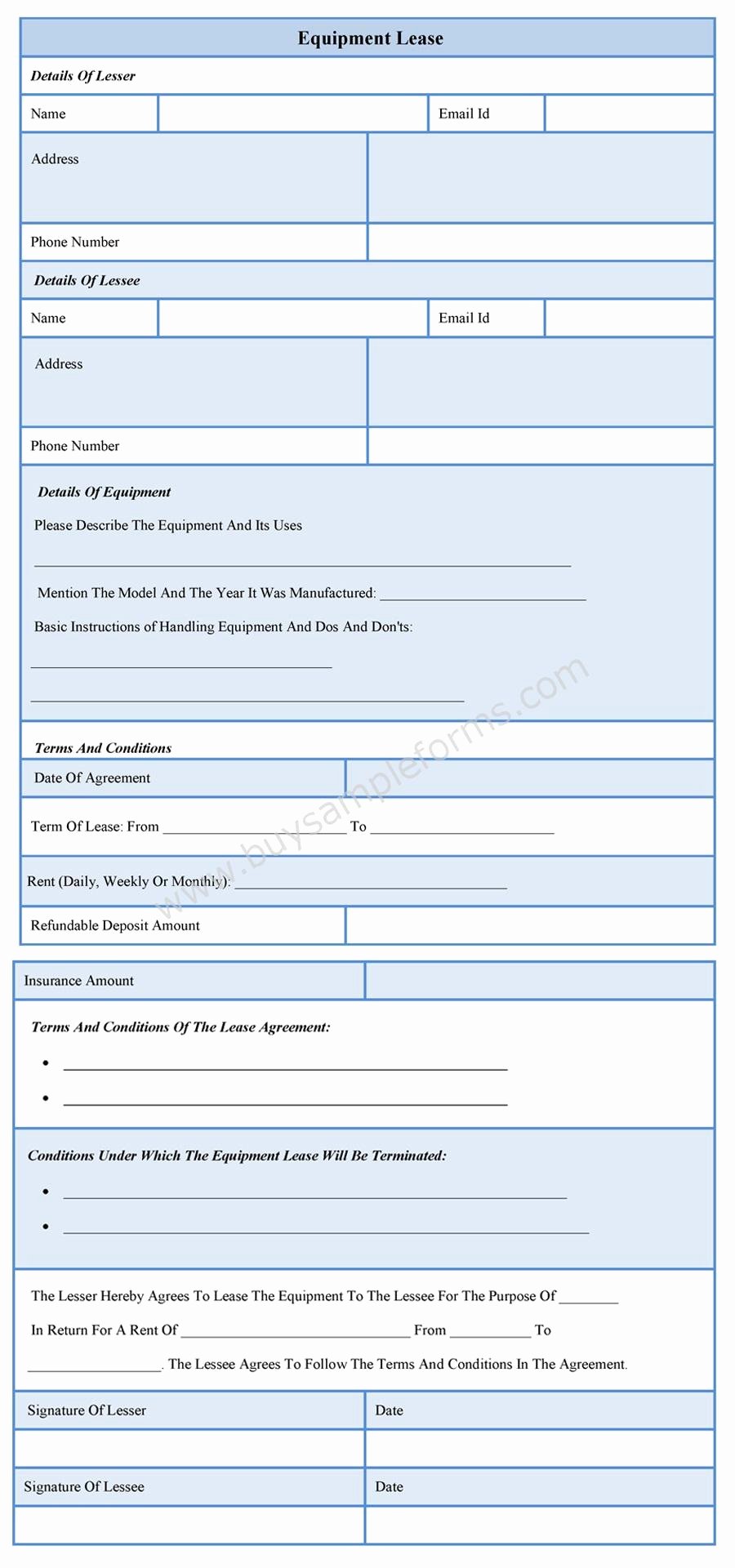 Equipment Lease form