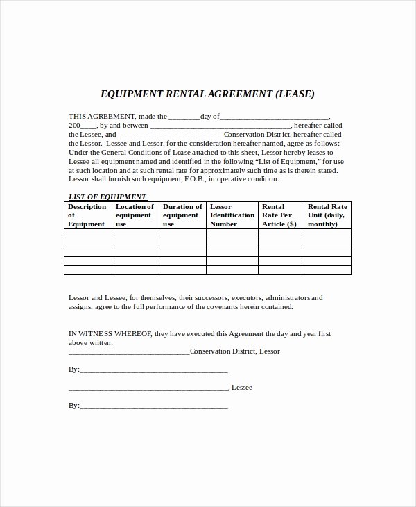 Equipment Lease Template 9 Free Word Pdf Documents