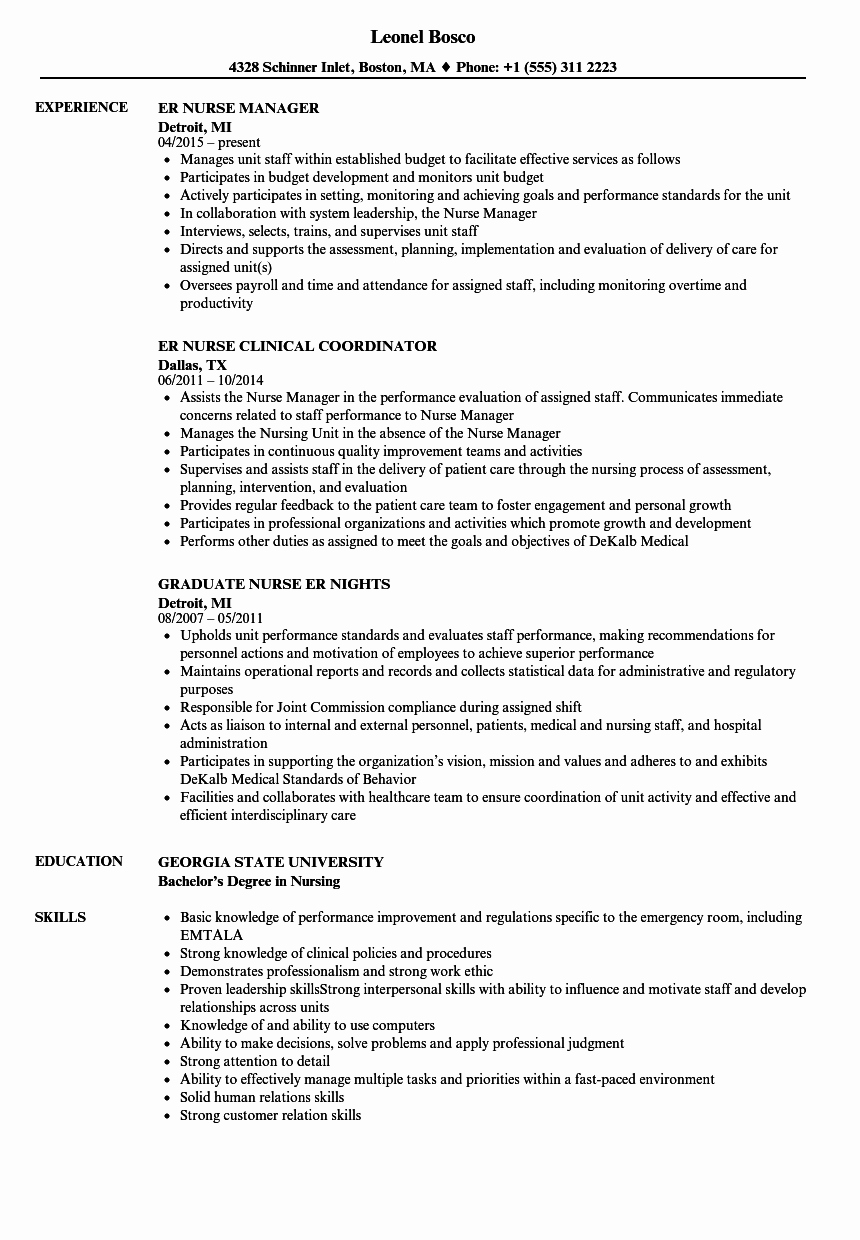 Er Nurse Resume Samples