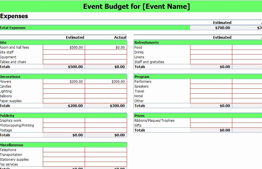 Event Bud Ing Excel Template