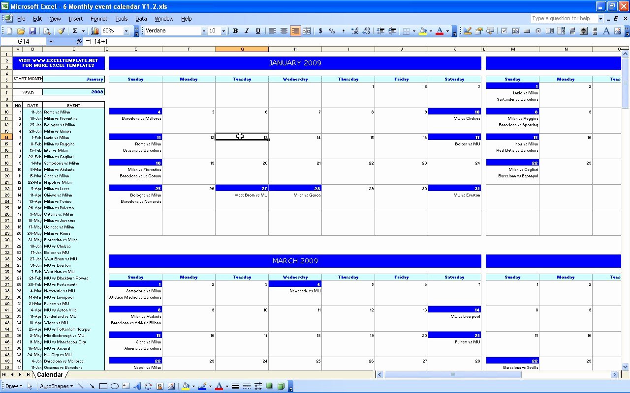 Event Calendar Excel Template