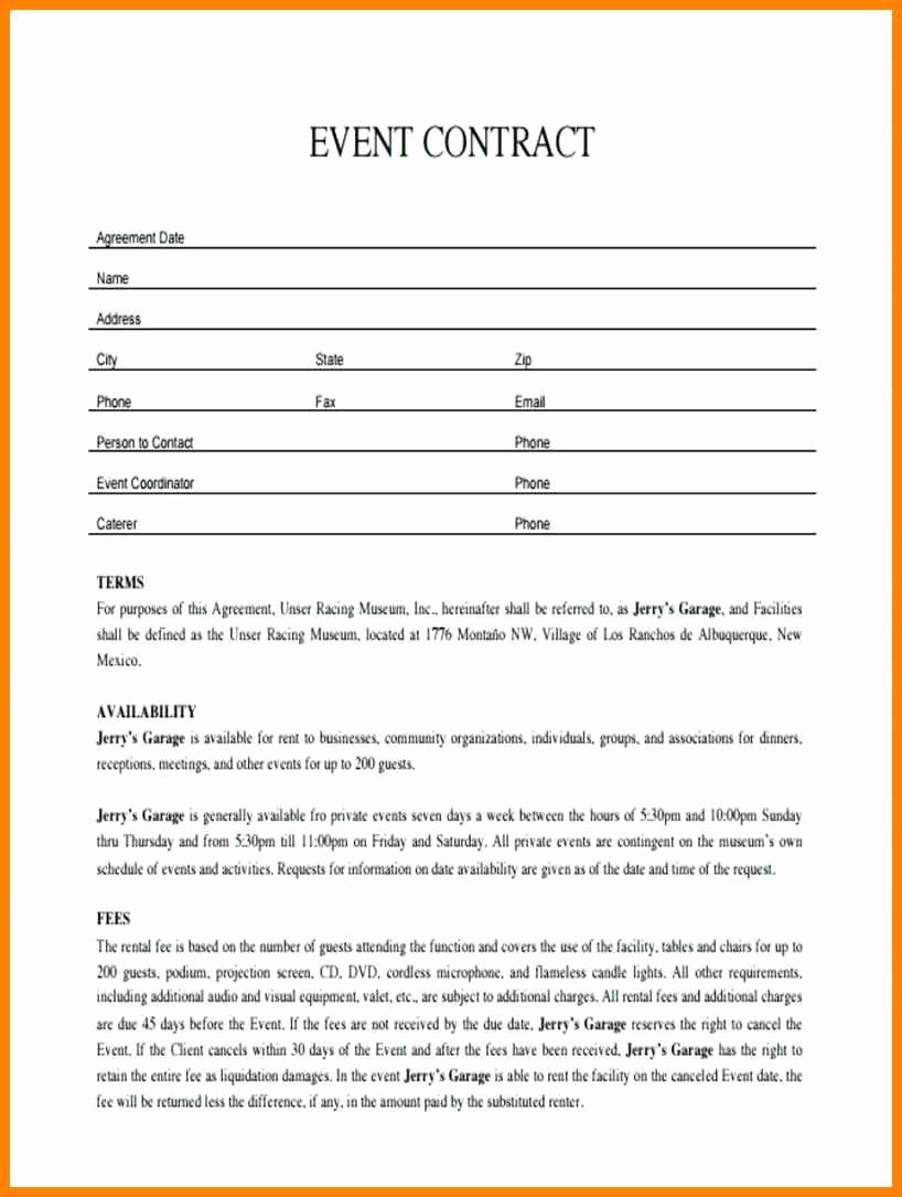 Event Contract Agreement Sample Contracts for event