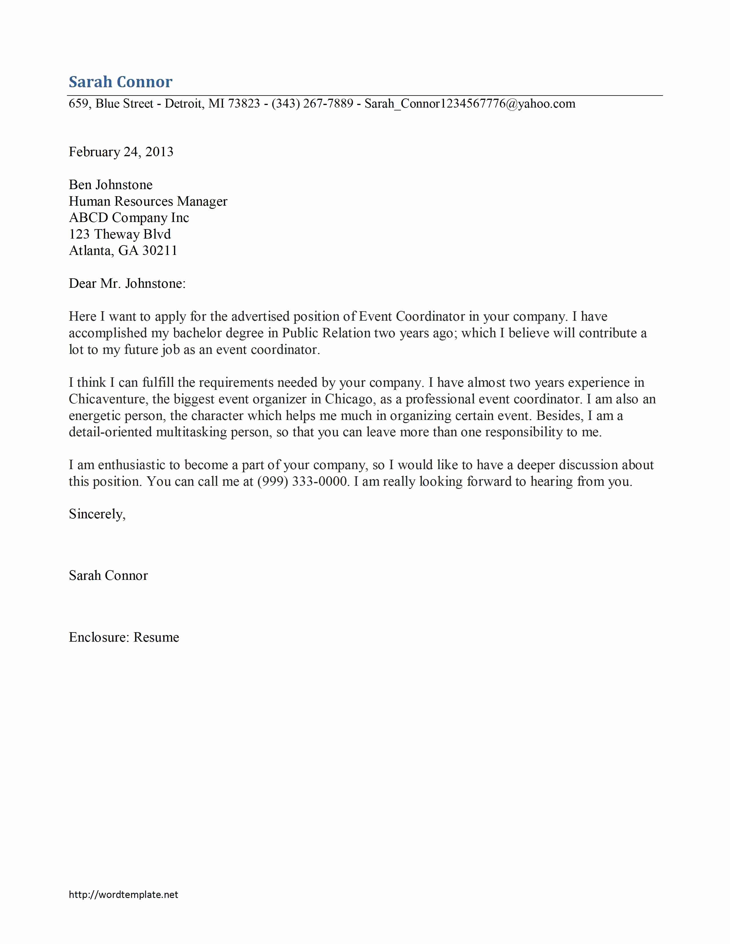 event coordinator cover letter template