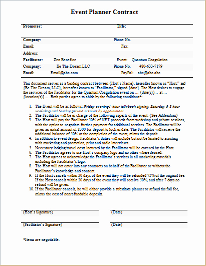 Event Planner Contract Template for Word