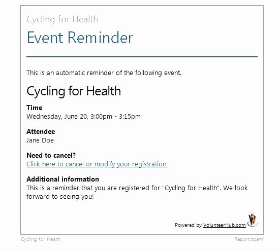 event reminder e mail sample letter