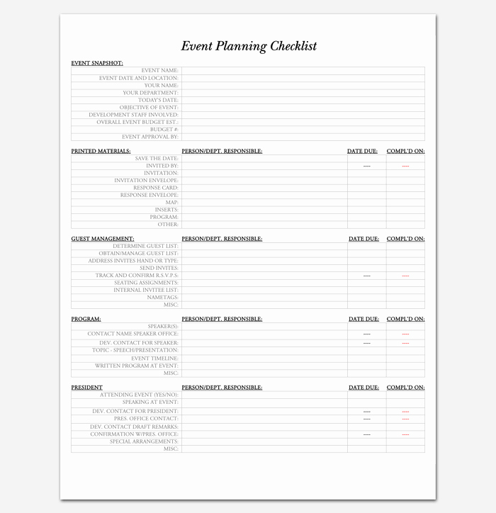 Event to Do List Template 40 Checklists In Word Excel