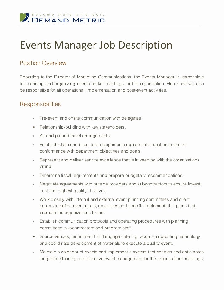 events manager job description