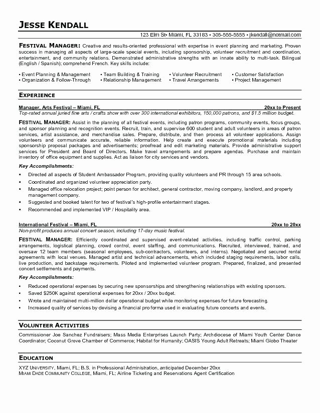 Events Manager Resume Template