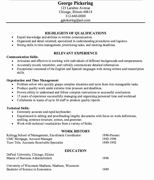 Example Accounts Receivable Specialist Resume