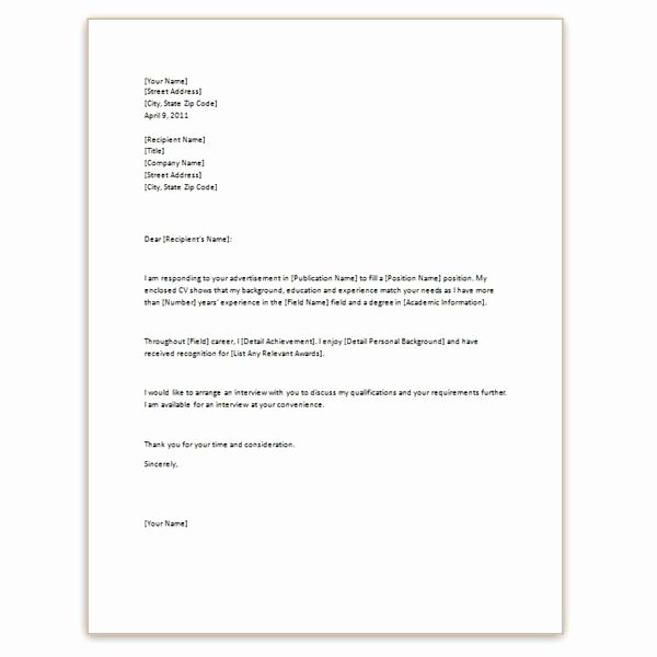 Example Cover Letter for Resume Template