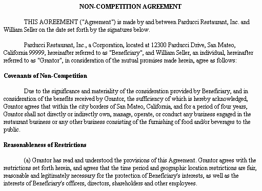 Example Document for Non Petition Agreement