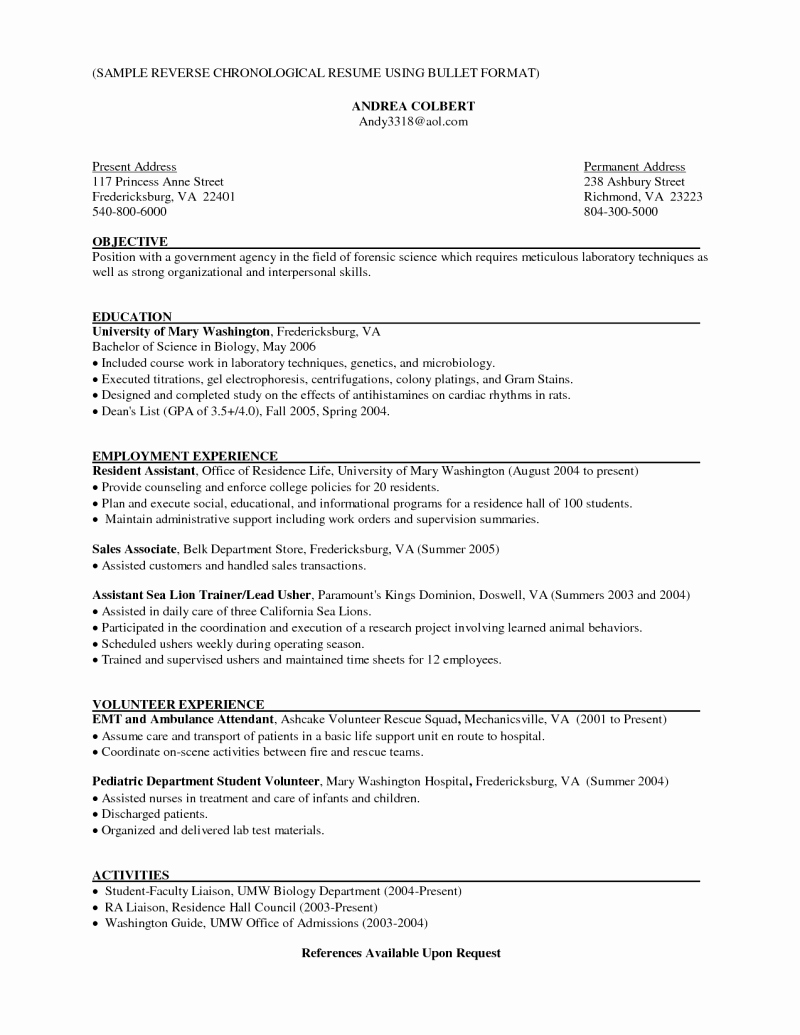 Example Objective Chrinological Resume for Sales