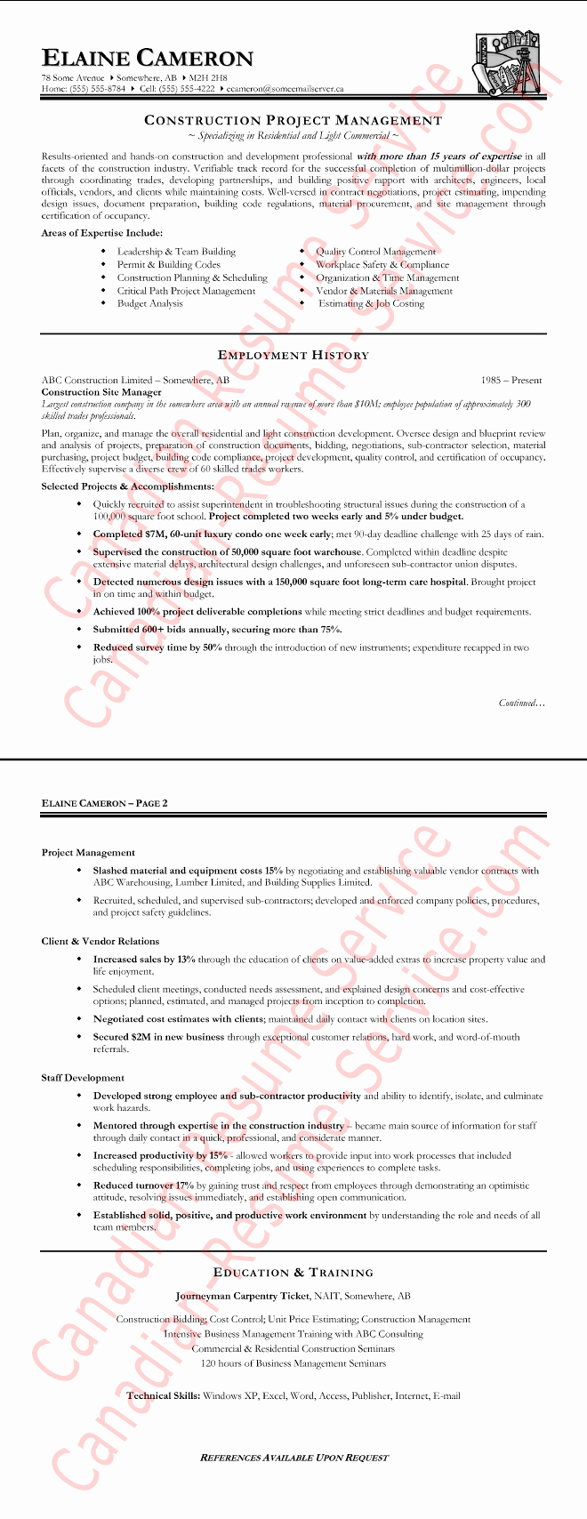 Example Of A Construction Manager Resume Sample