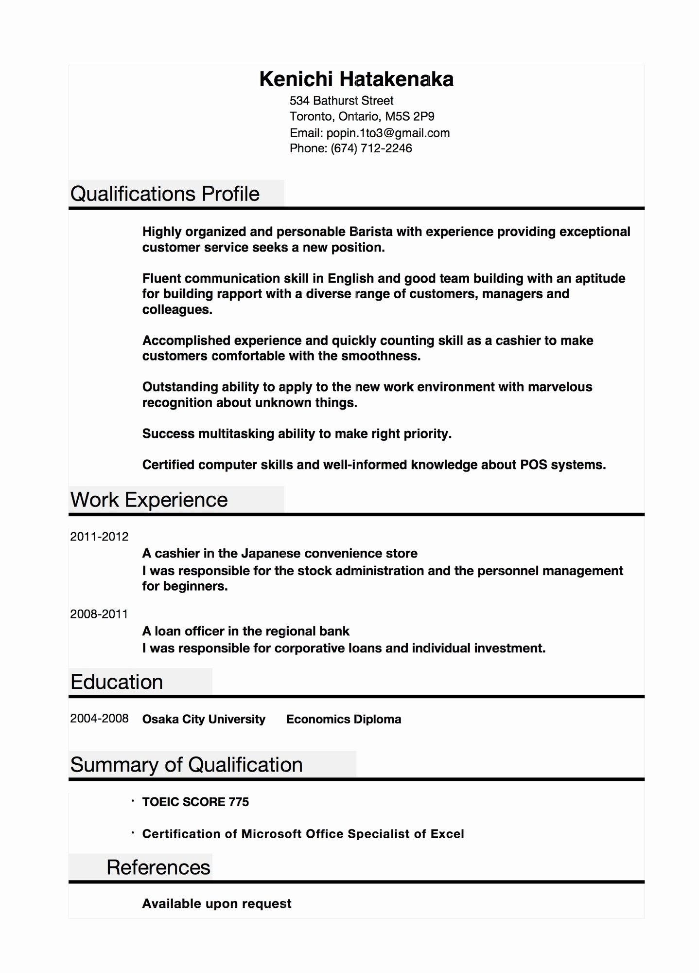 Example Profile Resume Sarahepps