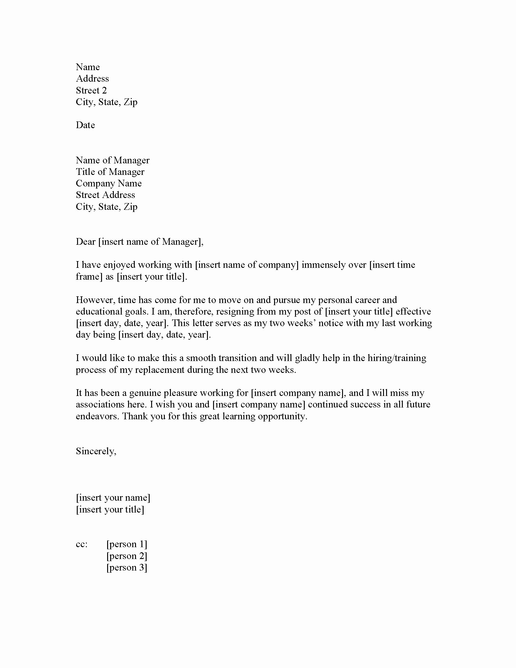 Example Resignation Letter Template Hayhena