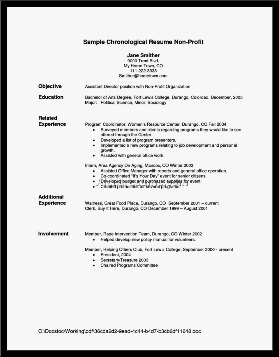 Example Resume for Internship
