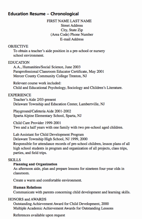 Example Teacher Aide Resume Exampleresumecv