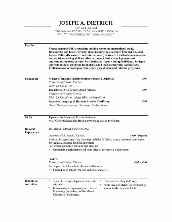 Examples A Good Resume Template