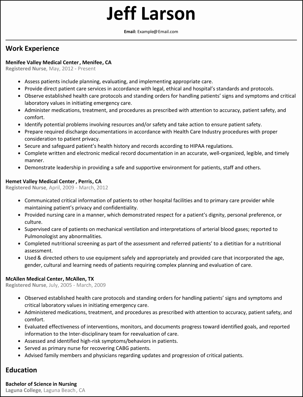 examples of ambulatory care nurse resume