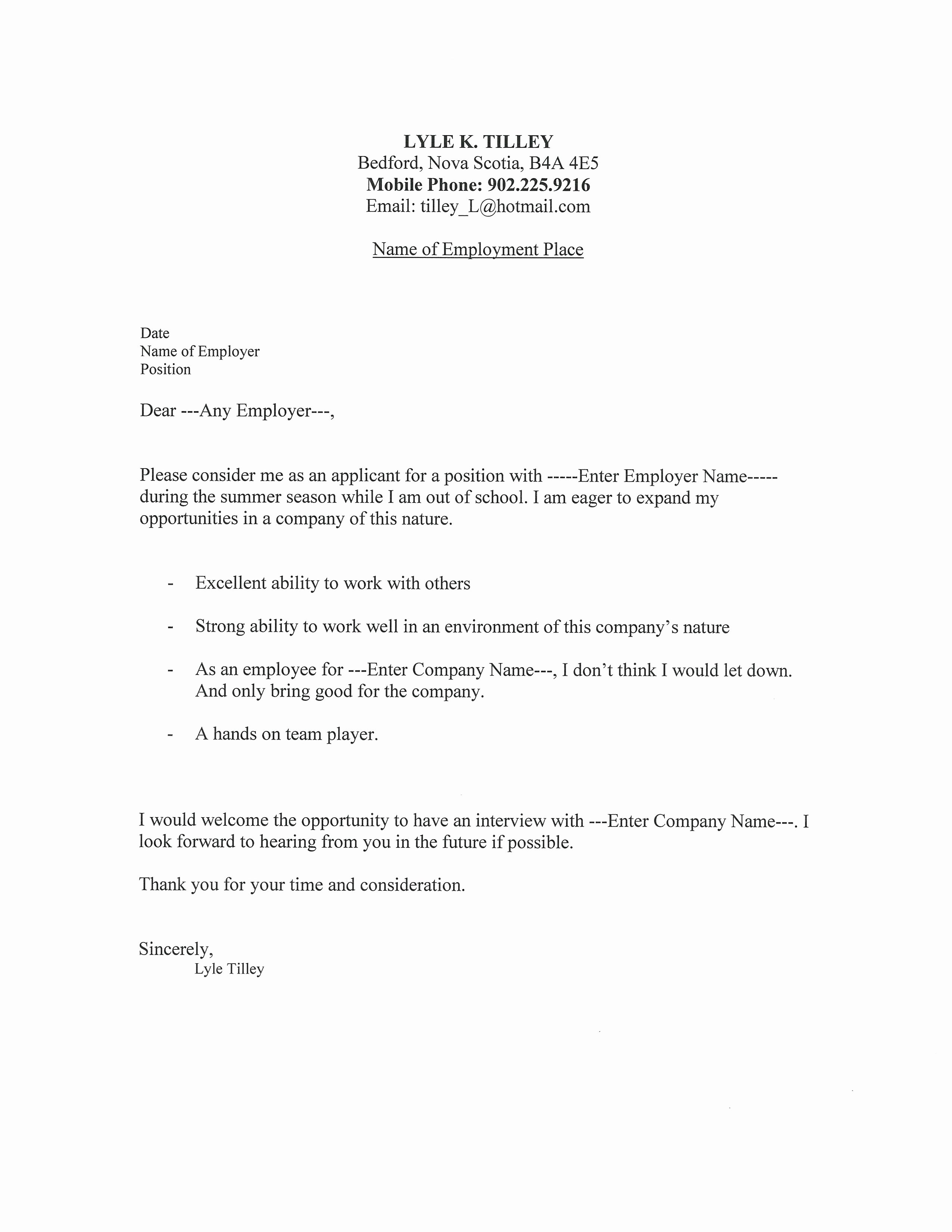 Examples Cover Letter for Resume Template