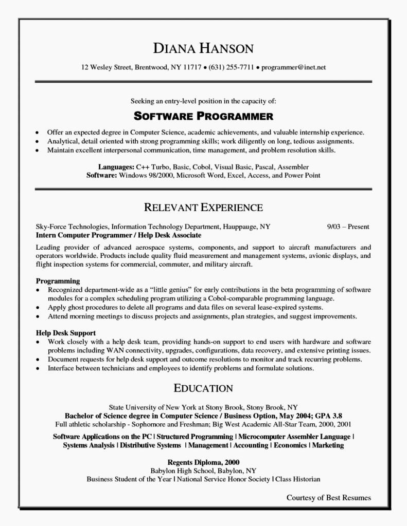 Examples Resumes for Entry Level Jobs