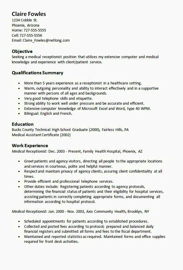 Medical Receptionist Resume Examples