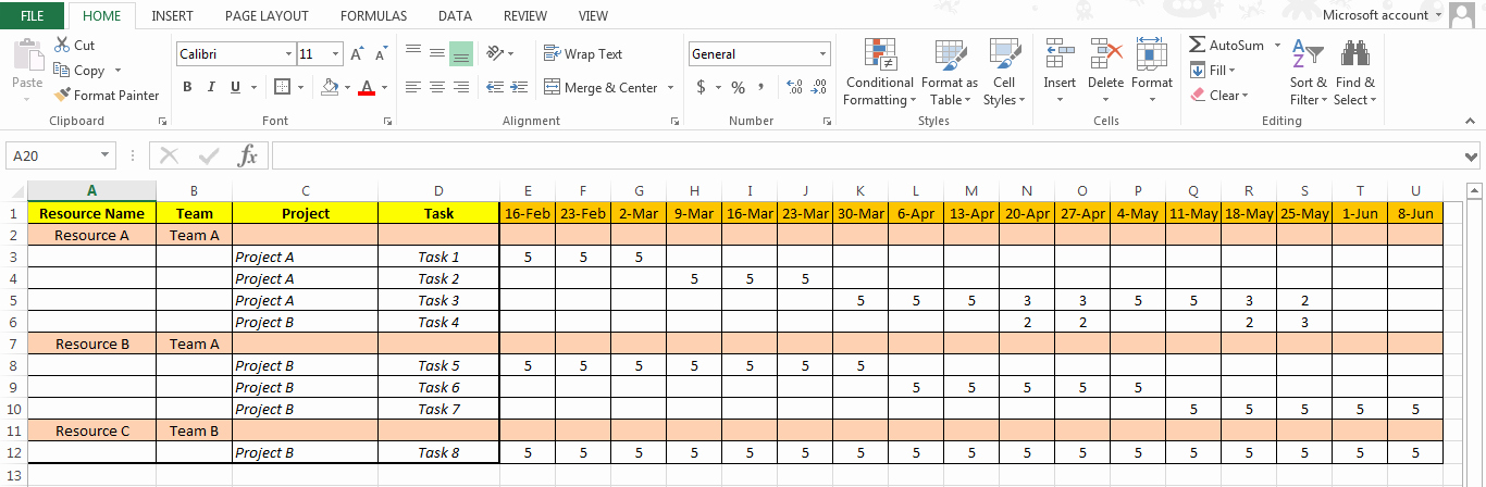 Excel Based Resource Plan Template Free Free Project