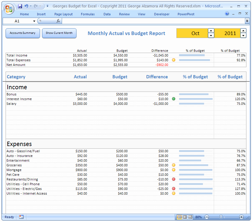 Excel Bud Spreadsheet and Checkbook Register software