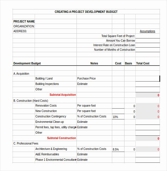 Excel Construction Project Bud Template Cost Of