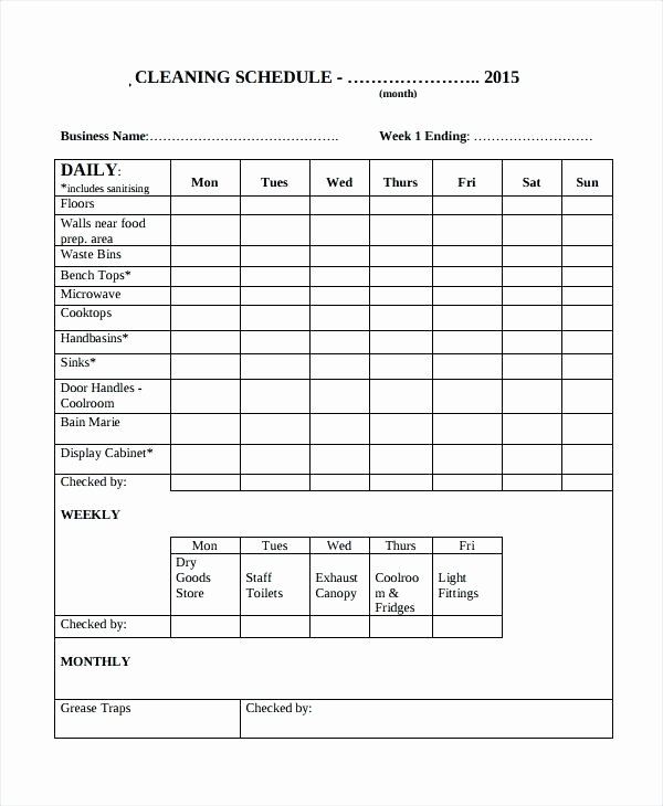 Excel Daycare Bathroom Cleaning Schedule Template Best