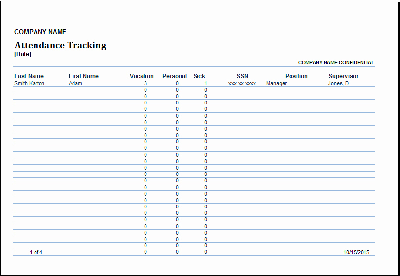 Excel Employee attendance Tracker Template
