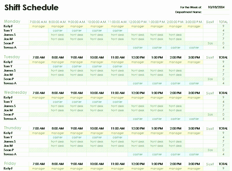 Excel Employee Schedule Template Employee