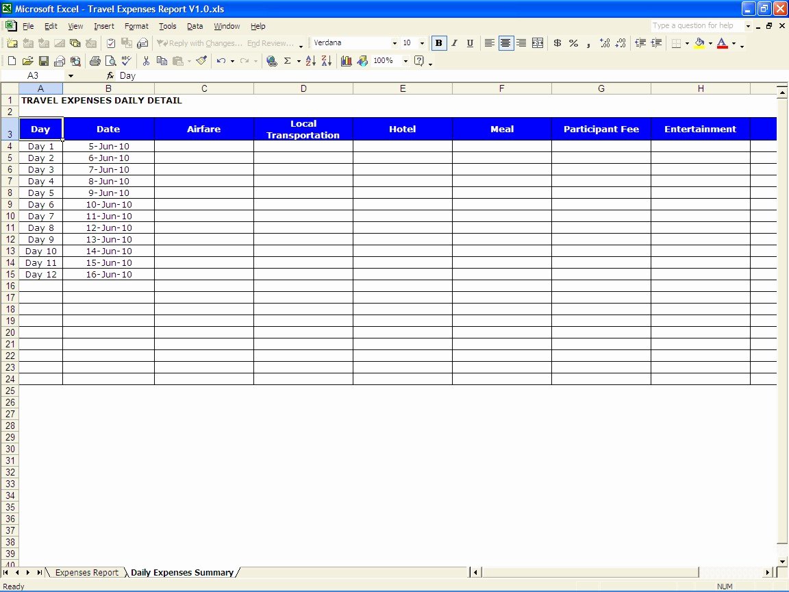 Excel Expense Report Template Business Expense Reports