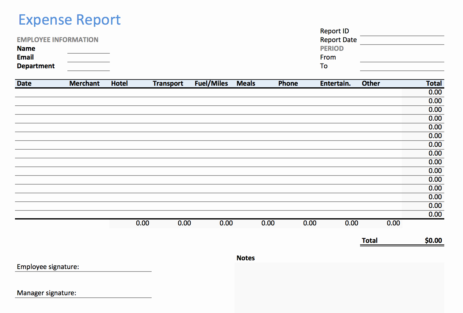 Excel Expense Report Template Keepek