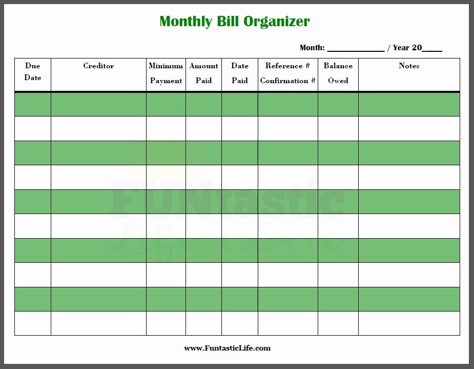 Excel Monthly Bill Payment Template Monthly Bill