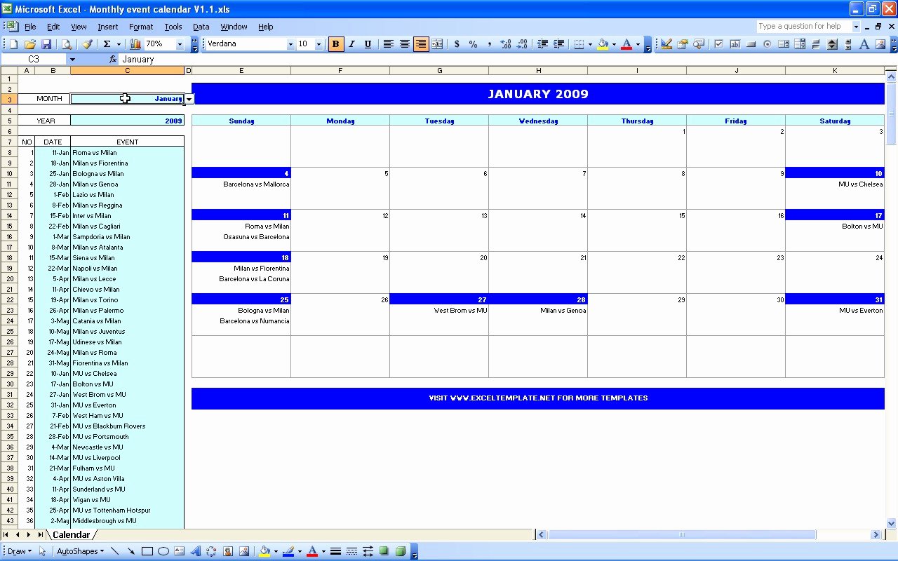 Excel Monthly Calendar Template