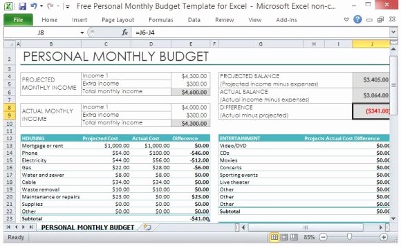 Excel Personal Bud Template