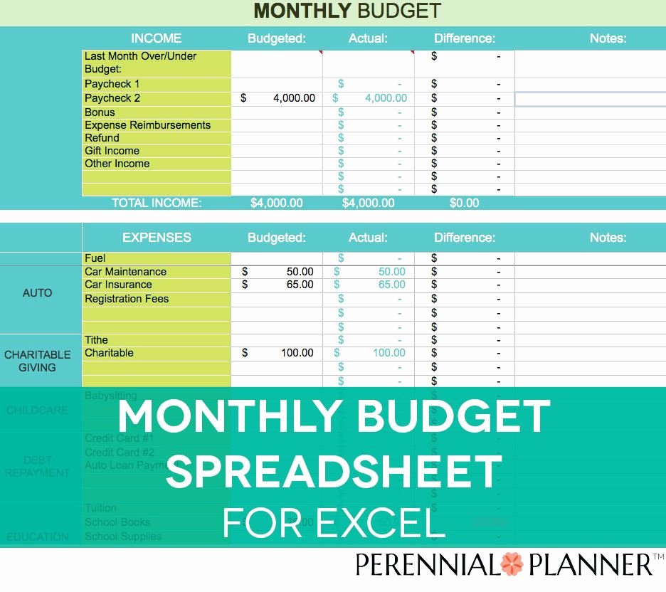 Excel Sheet for Monthly Bills Free Monthly Bud