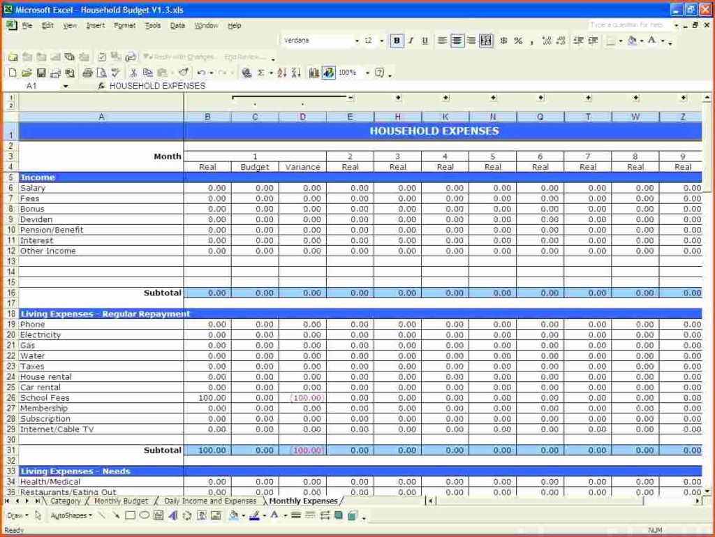 Excel Spreadsheet for Bud Household