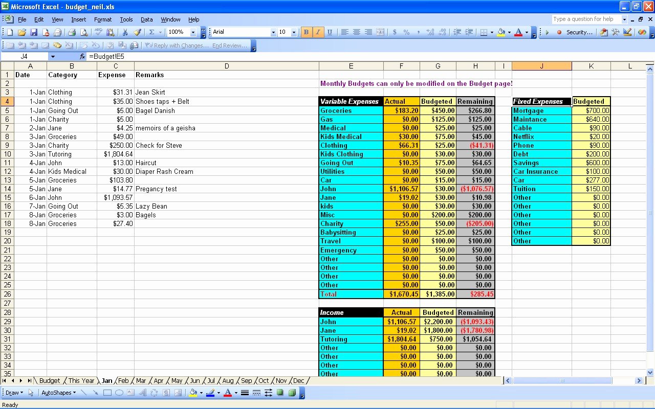 Excel Spreadsheet for Bud Install