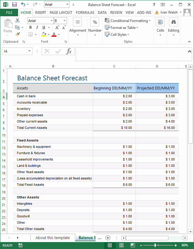 Excel Template – Balance Sheet forecast