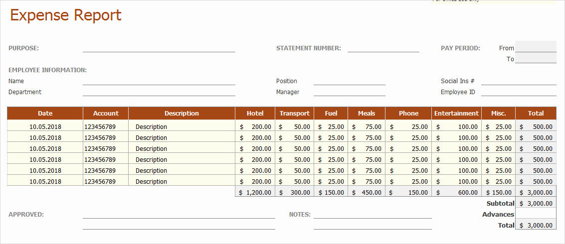 Excel Template – Employee Expense Report